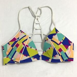 Pink Geometric Print Racer Back Bikini Swimsuit Top Size XS
